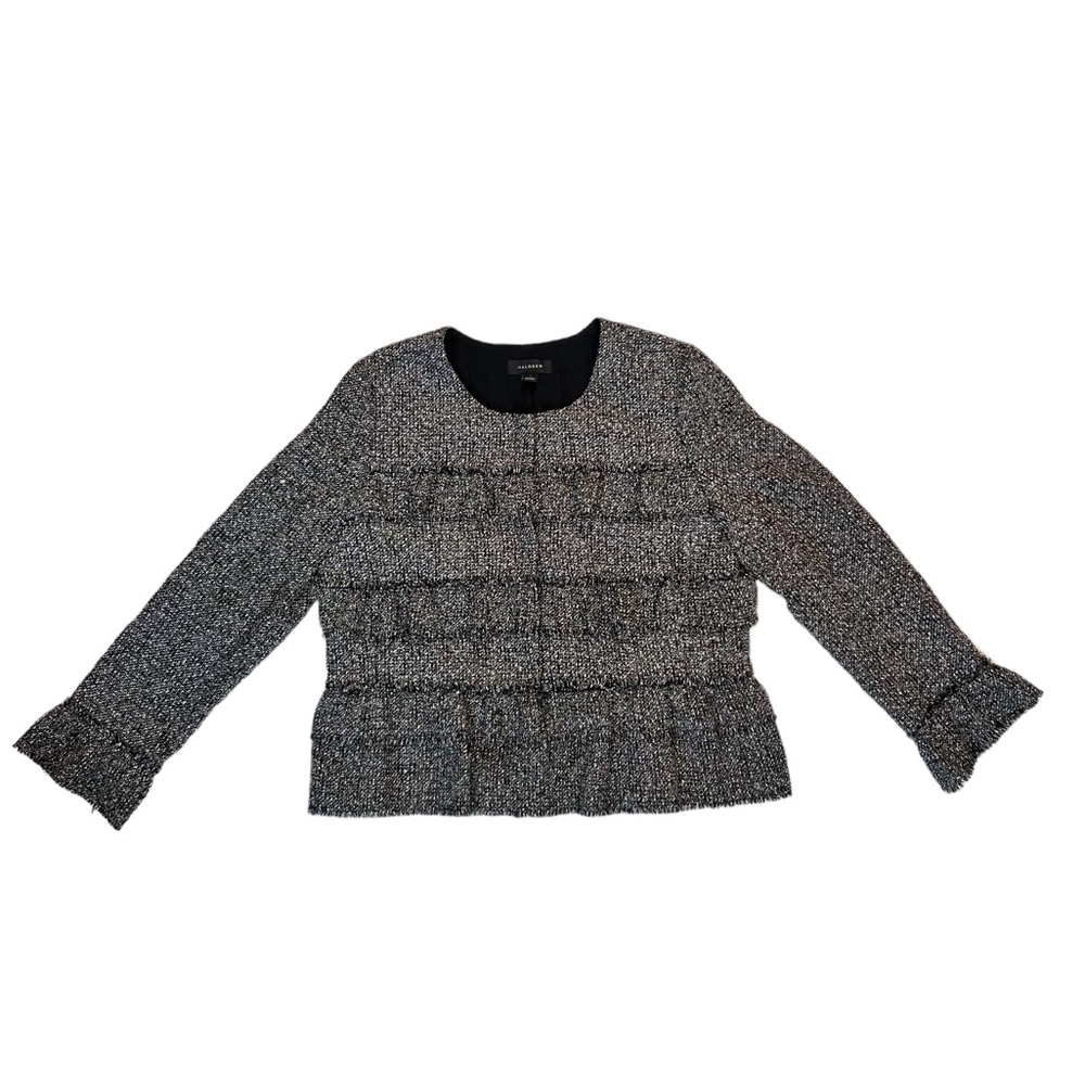 Halogen Grey/Black/White Tweed Jacket with Ruffles
